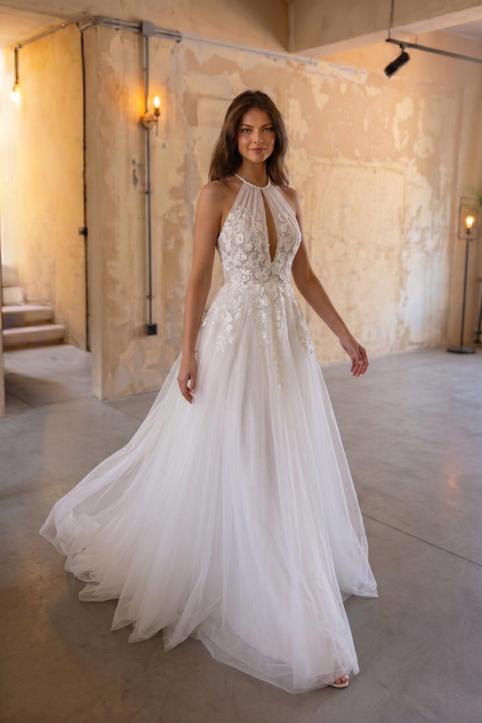 A-Line Court Train Lace Tulle Wedding Dress CW3281 - 45 Days / As Picture:Ivory/Sand / US0-UK2-EUR30 - COCOMELODY